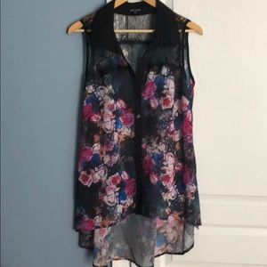 City Chic sheer high low floral tunic size 14 lace